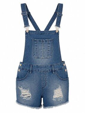 Refuge Denim Light Wash Blue Overall Shorts Shortalls Distressed Women's Size 2